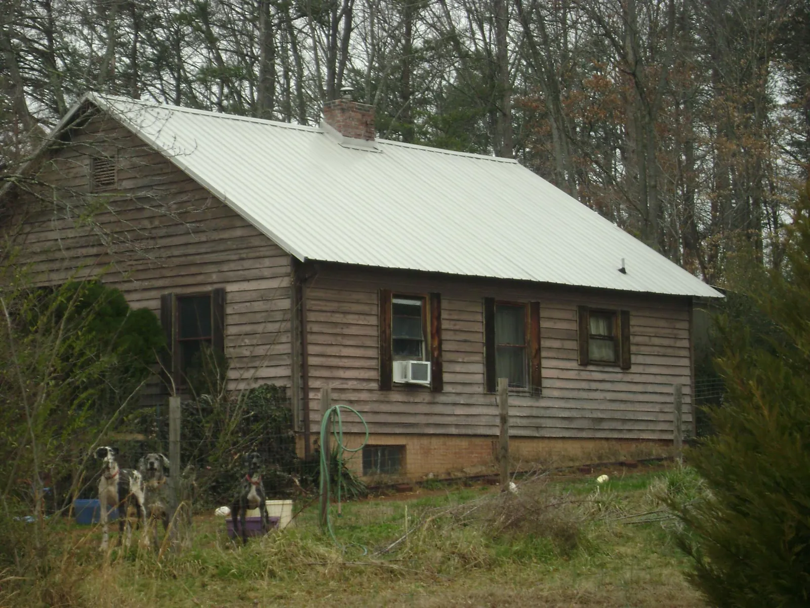 White metal roof on an old wood sided farmhouse, from a Metal Roof Installation job in Lakeville